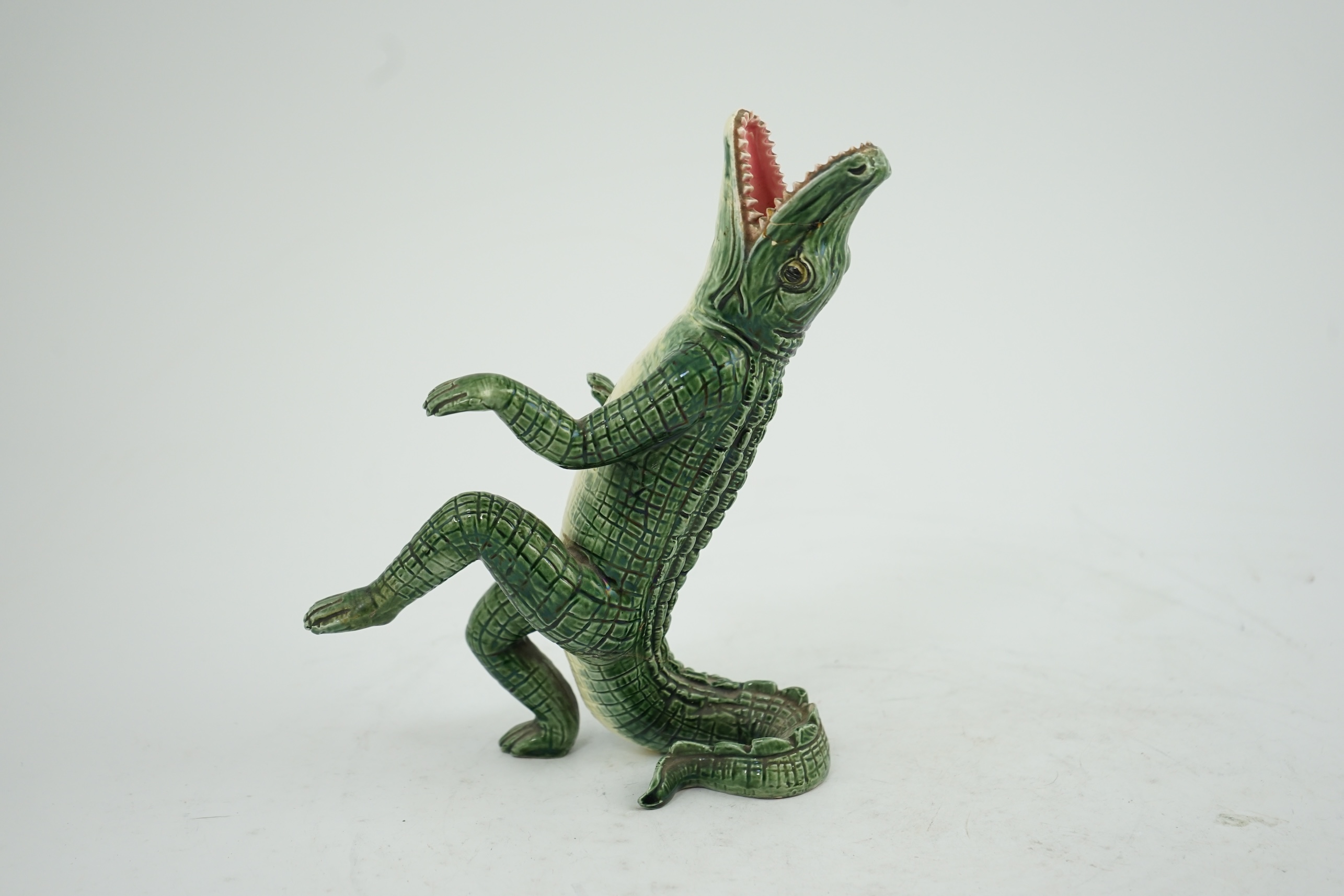 A late 19th century Continental majolica vase, in the form of a dancing crocodile